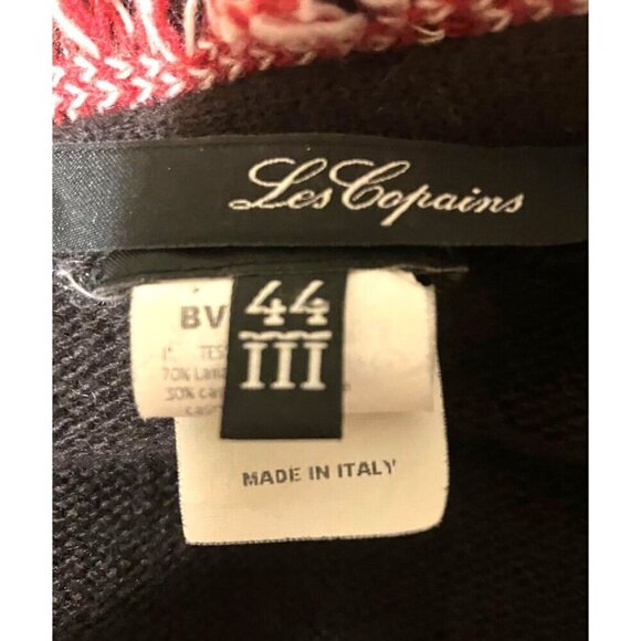 Les Copains Cardigan M Wool Cashmere Sweater Lagenlook Fair Isle Fringe Teacher - Picture 8 of 9